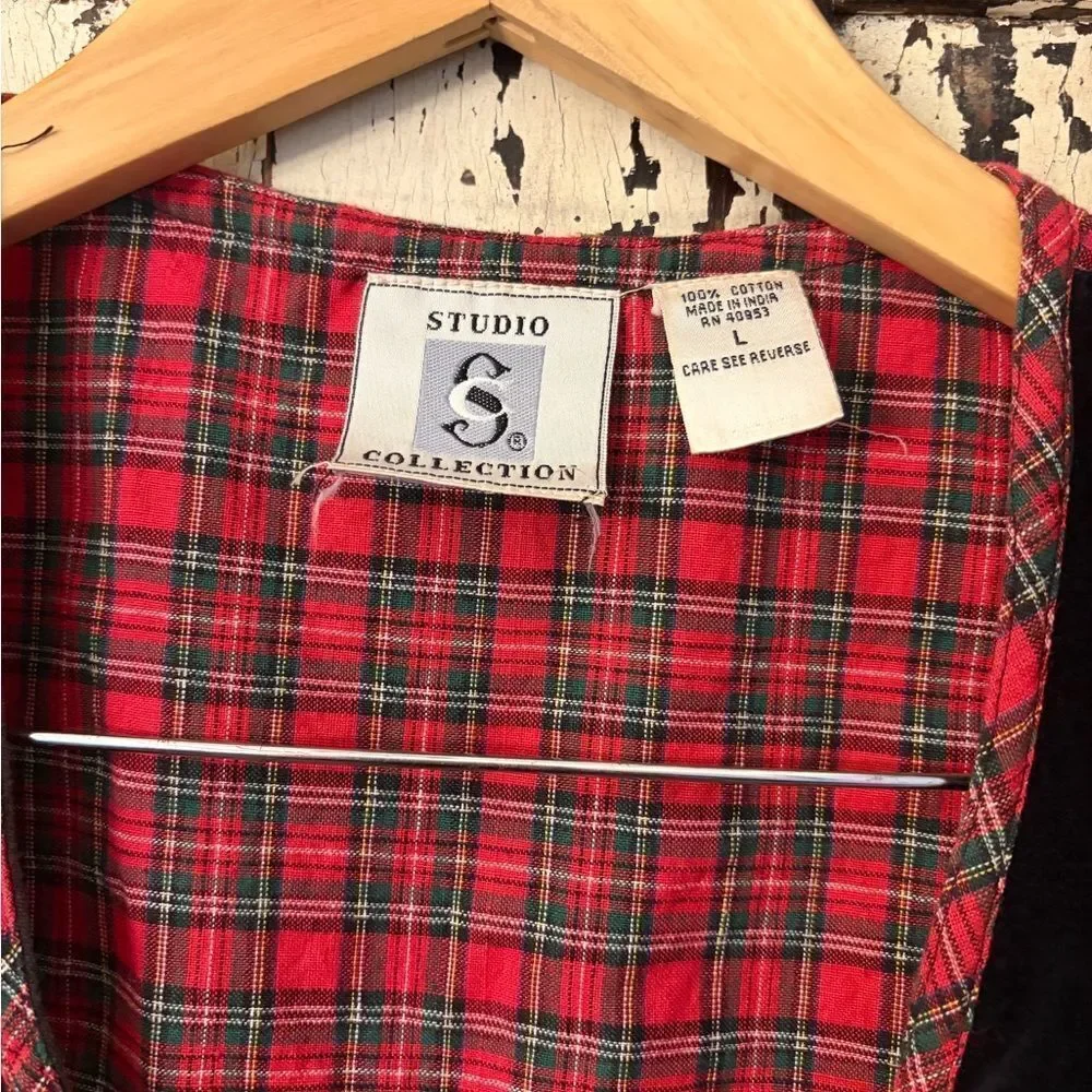 Festive Christmas Vest with Embroidered Letters w plaid inside. Vintage size L